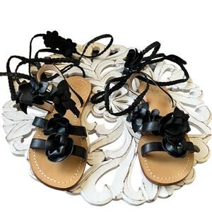Tory Burch Black Flowers Ankle Wrap Sandals Shoes. Women’s 5